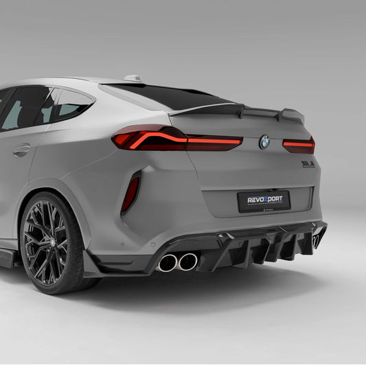 BMW X6M F96 LCI carbon fiber rear diffuser, rear view