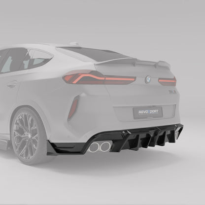Carbon fiber rear diffuser fitted under the bumper of a BMW X6M F96 LCI