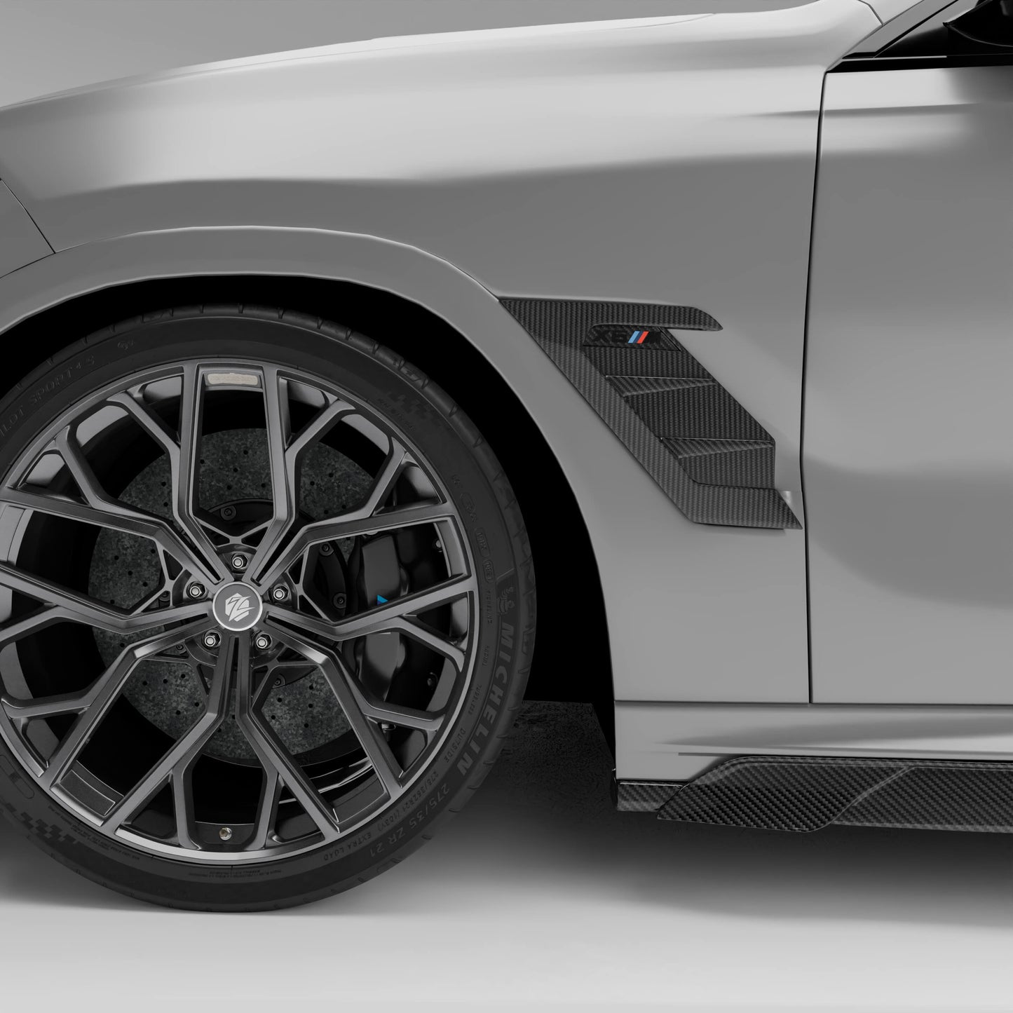 BMW X6M F96 Pre-LCI carbon fiber side vent shown on the front fender