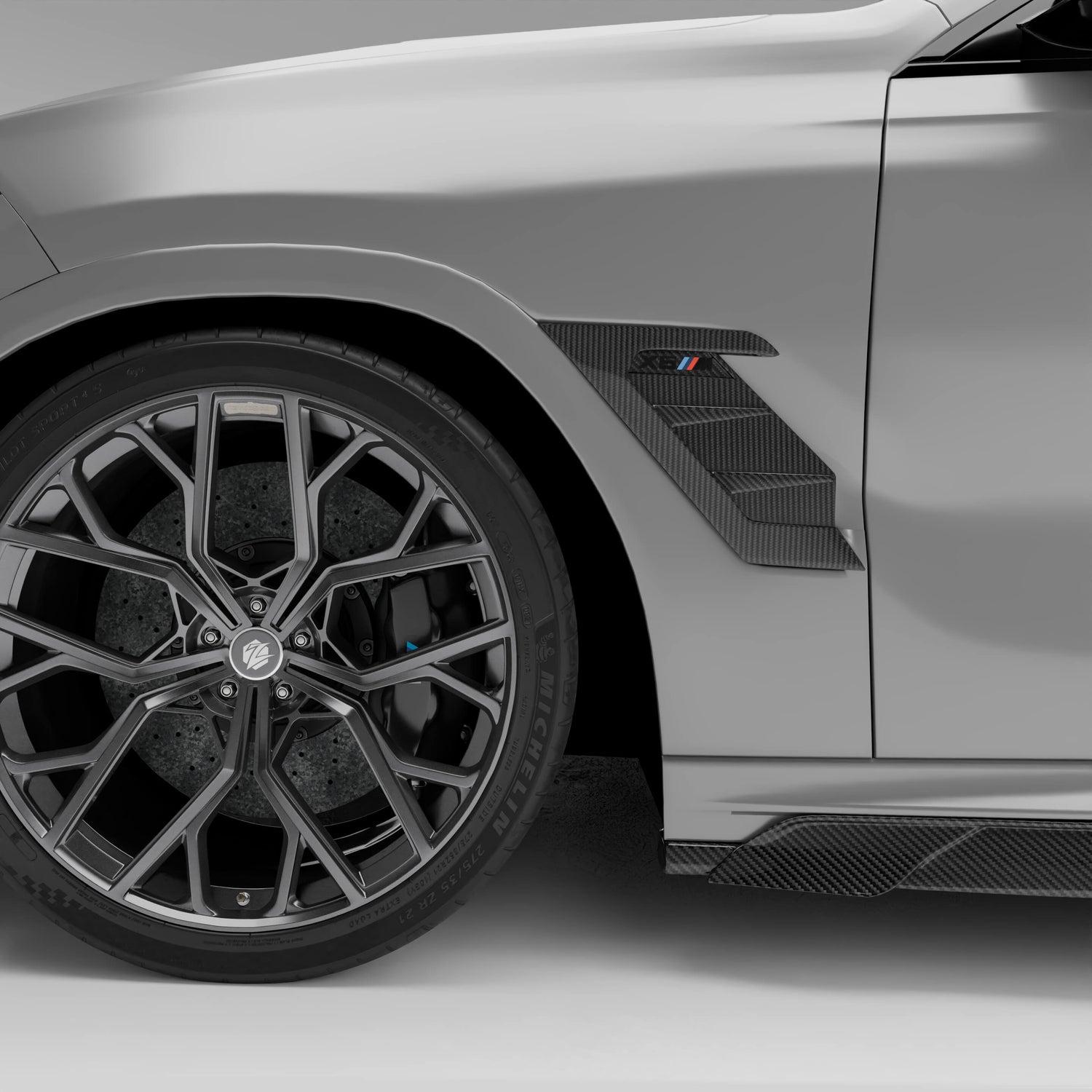 BMW X6M F96 LCI carbon fiber side vents, fender view