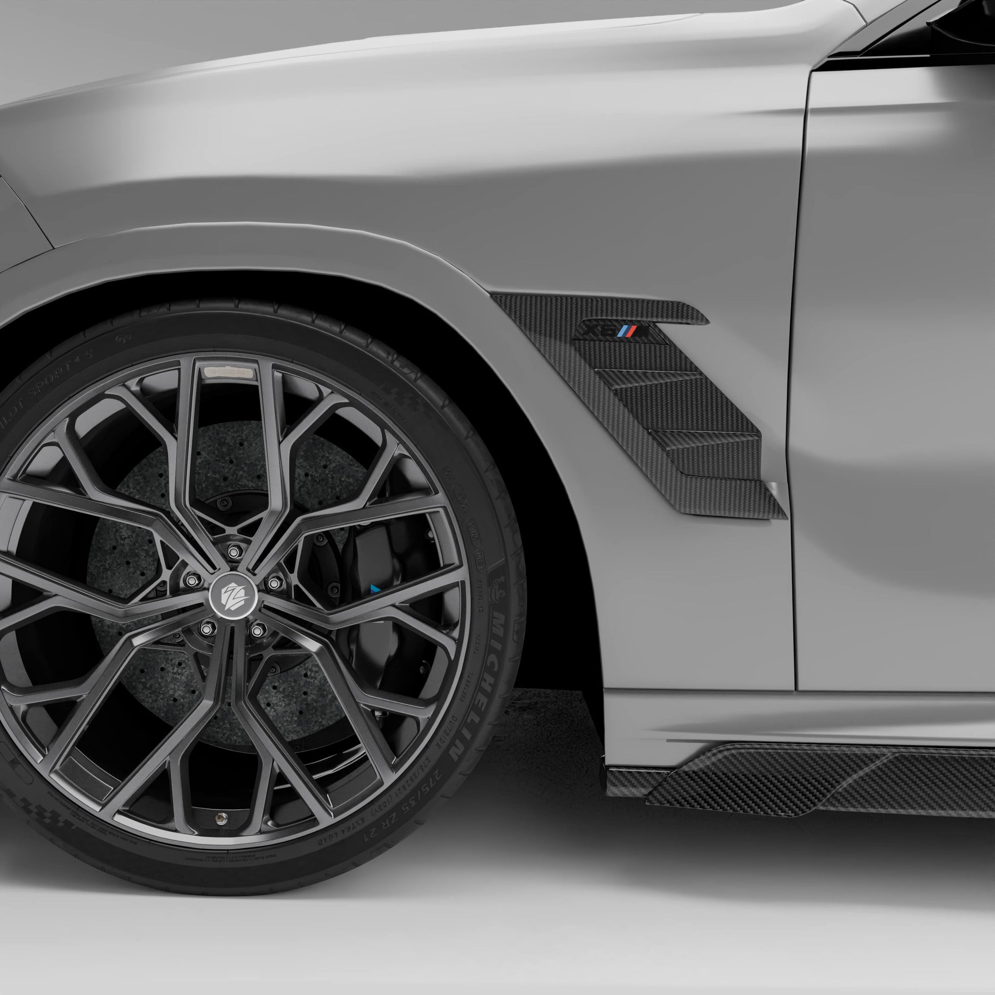 BMW X6M F96 LCI carbon fiber side vents, fender view