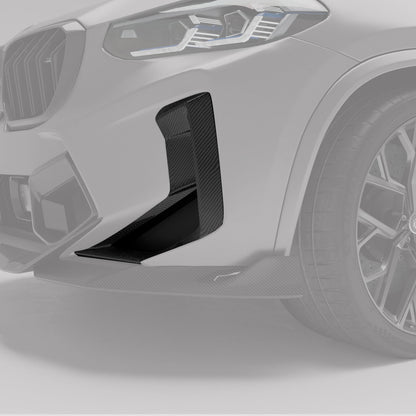 BMW X3M F97 LCI carbon intake covers highlighted on the front bumper