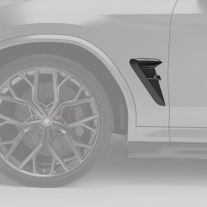 BMW X3M F97 LCI carbon fender vent highlighted on the front fender