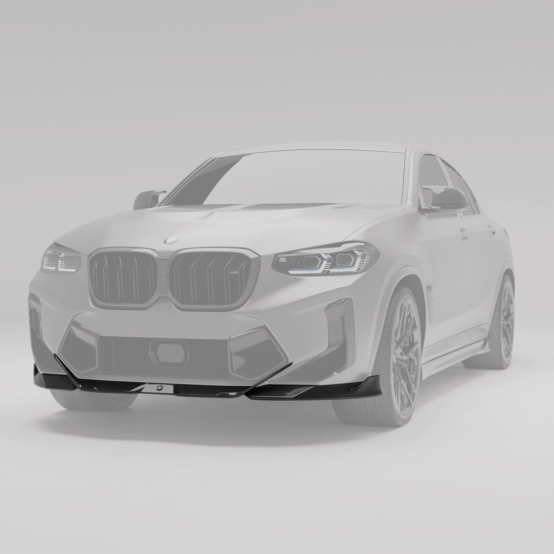 BMW X4M F98 LCI carbon front lip highlighted render on bumper