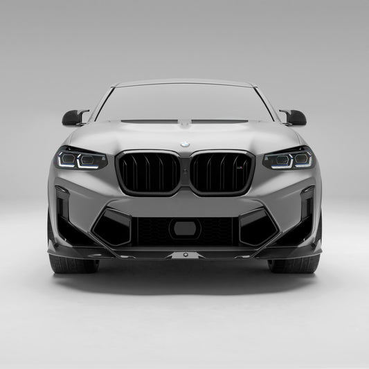 BMW X4M F98 LCI carbon fiber front bumper vents straight-on view