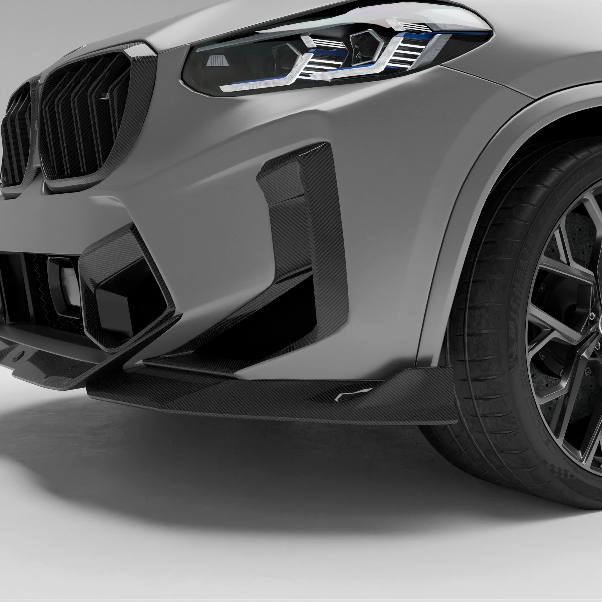 BMW X4M F98 LCI carbon fiber bumper air intake covers front view
