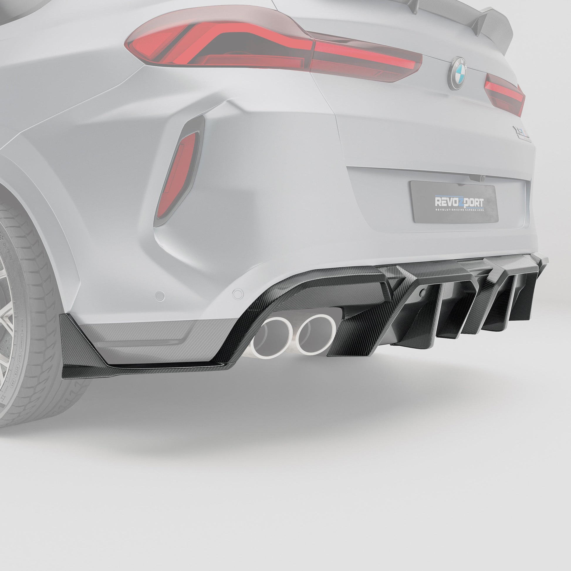 Carbon fiber rear diffuser for X6M F96 shown from a second angle