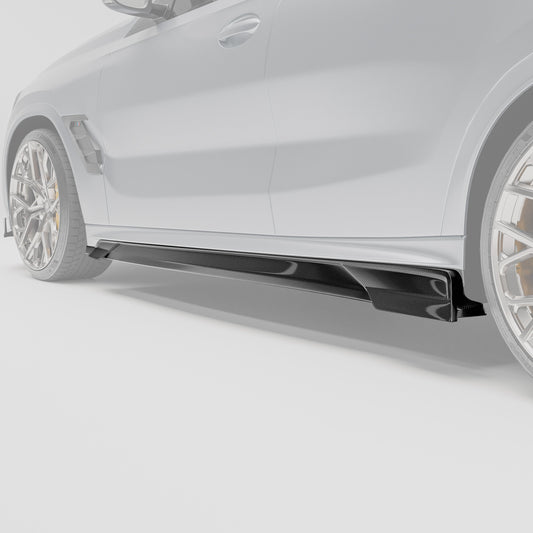 Carbon fiber side skirts for X6M F96 shown from a second angle