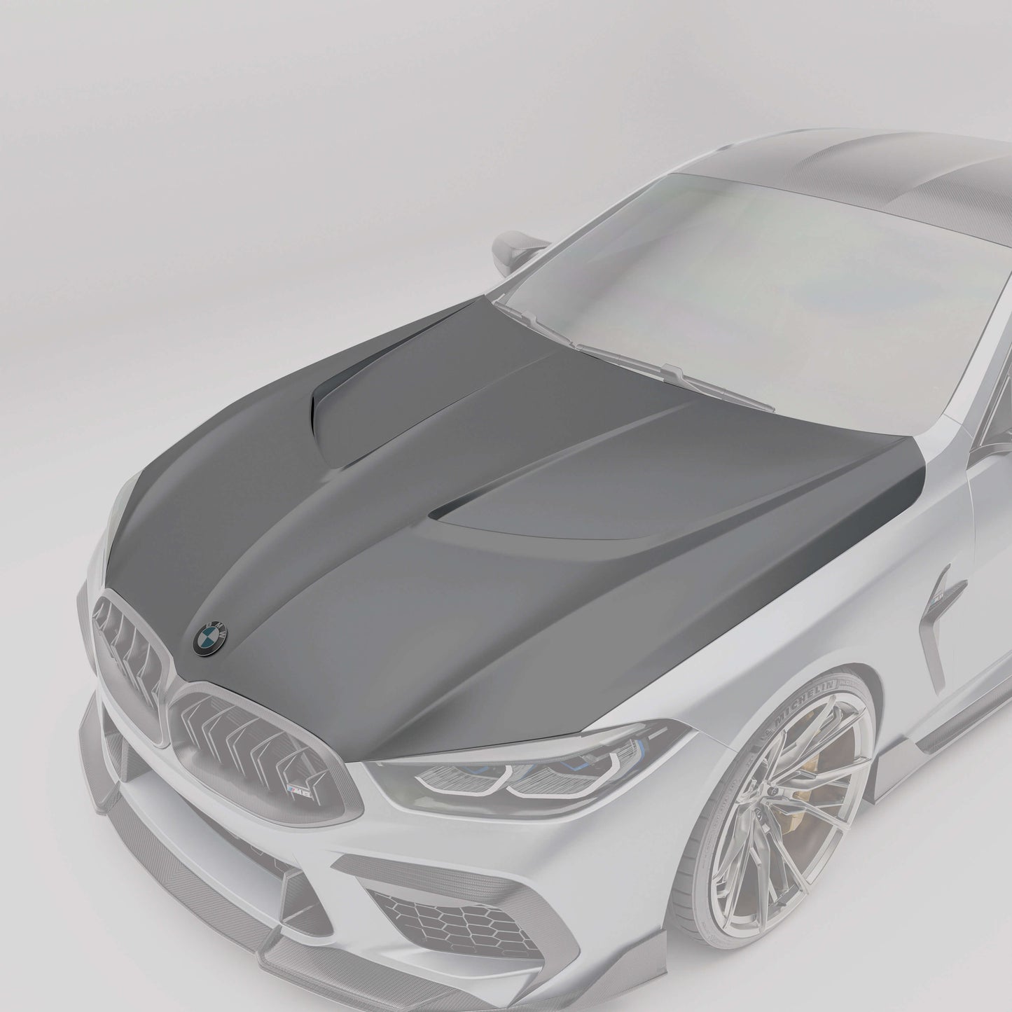 BMW M8 F92 coupe carbon fiber hood close-up view