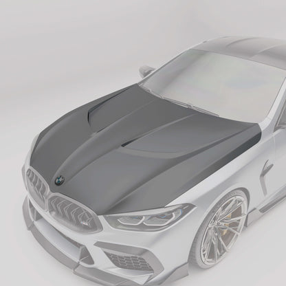 BMW M8 F92 coupe carbon fiber hood close-up view