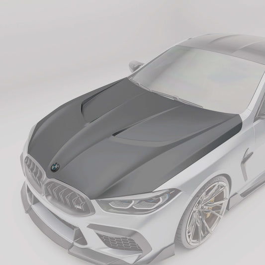 BMW M8 F92 coupe carbon fiber hood close-up view