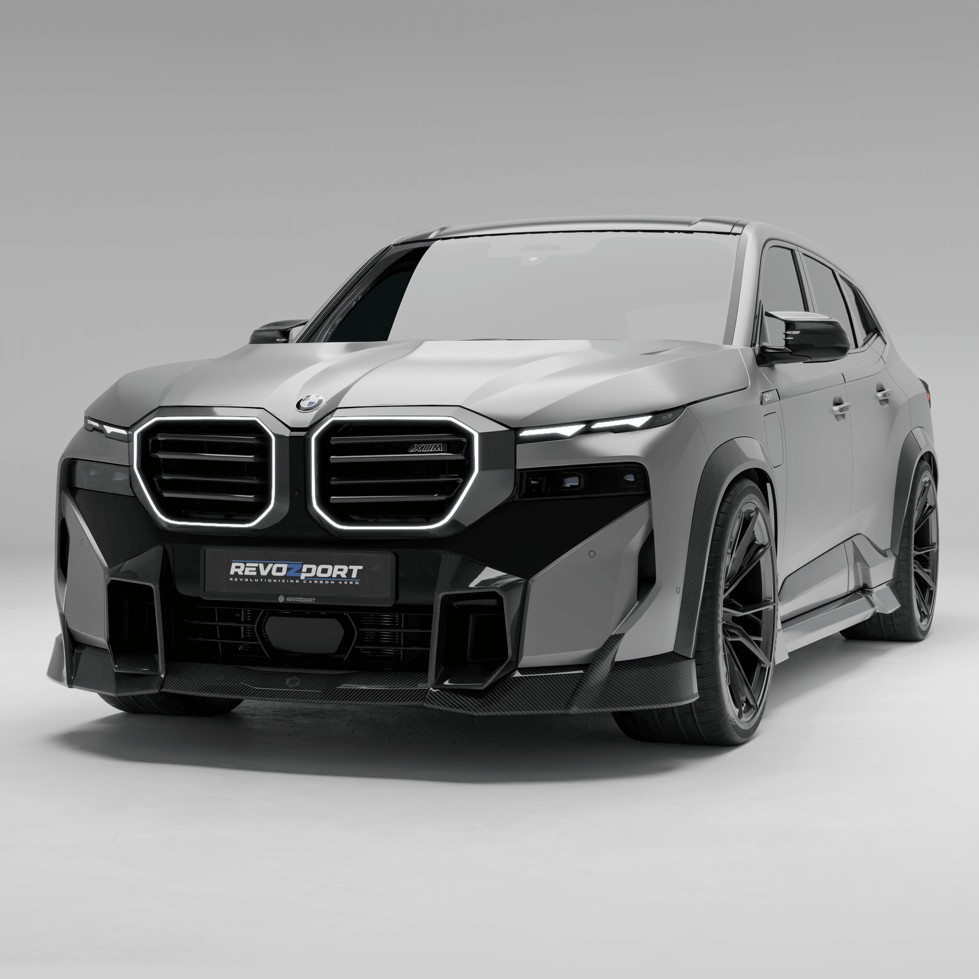 BMW XM G09 carbon fiber front lip shown in full studio product view