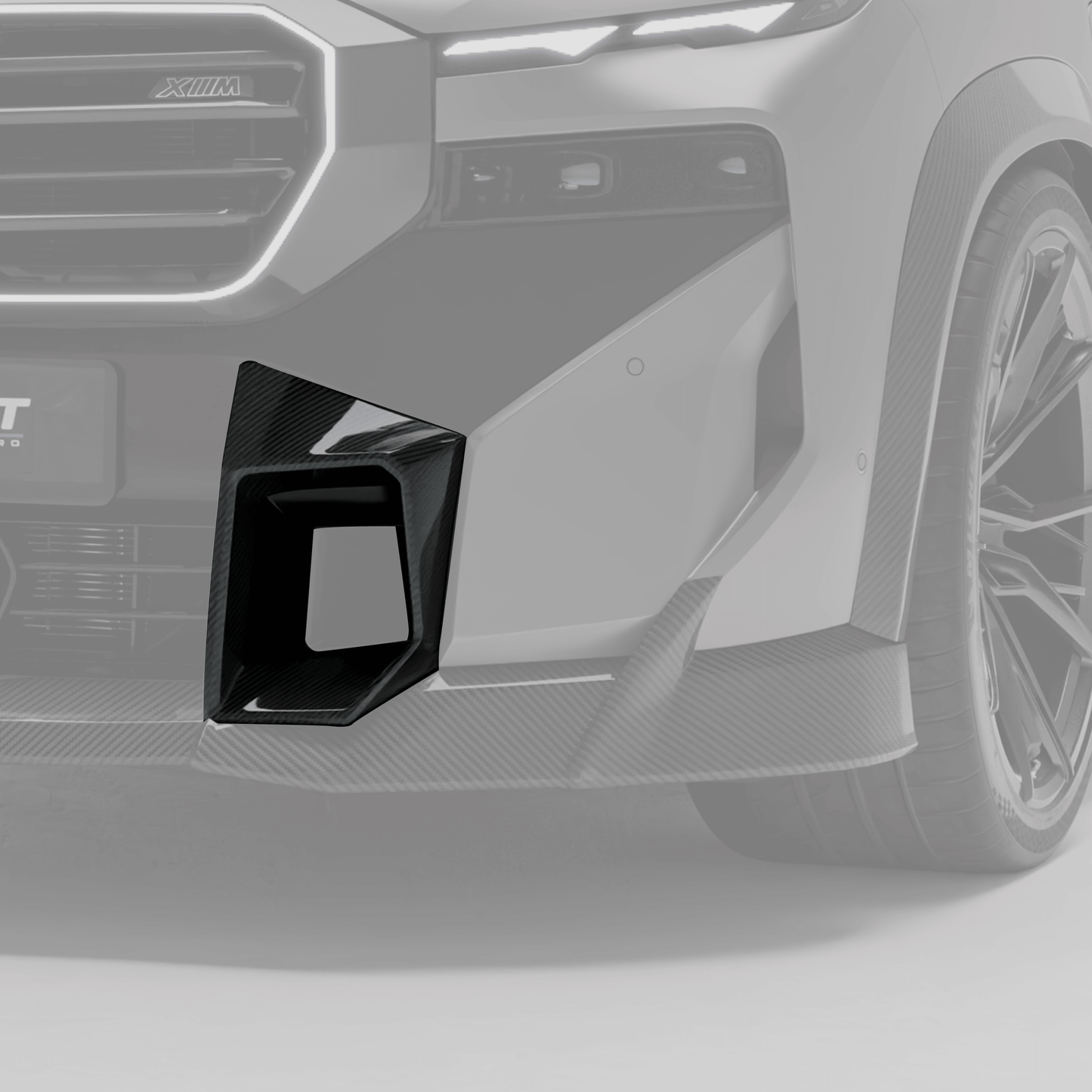 BMW XM G09 carbon fiber front vents installed on the lower front bumper
