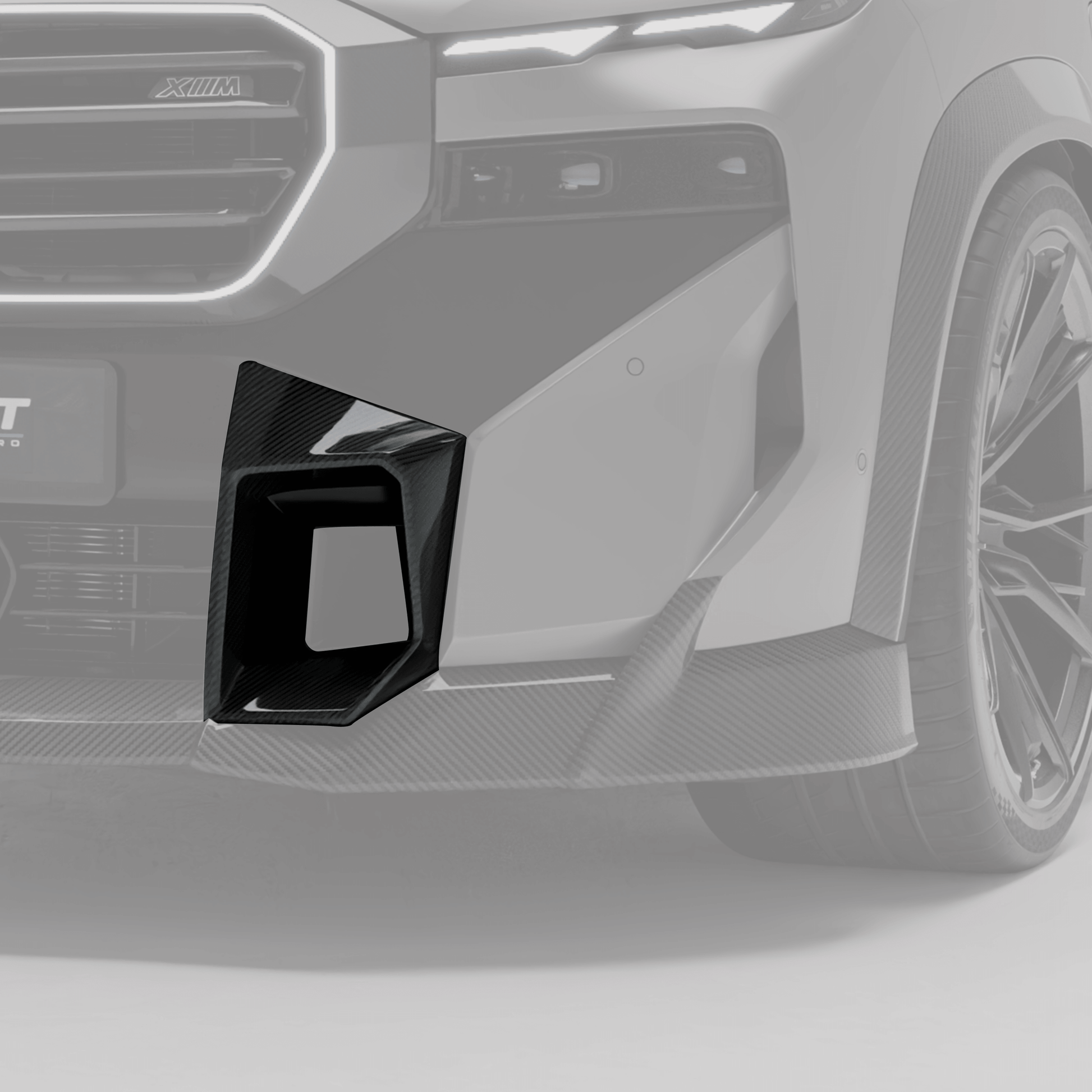 BMW XM G09 carbon fiber front vents installed on the lower front bumper