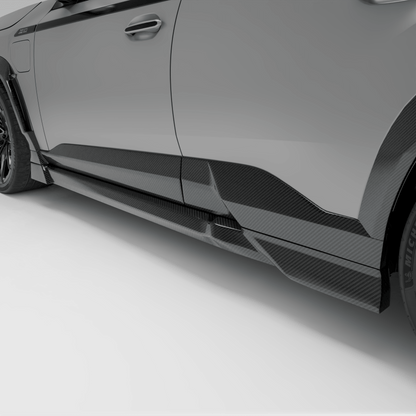 BMW XM G09 carbon fiber side skirts mounted full side profile view