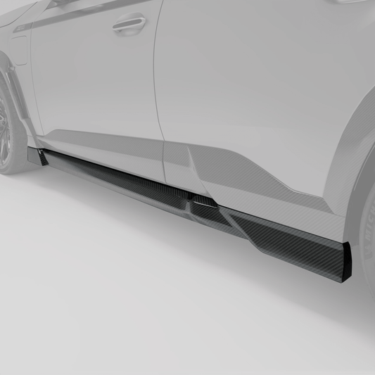 BMW XM G09 carbon fiber side skirts rear angle perspective view