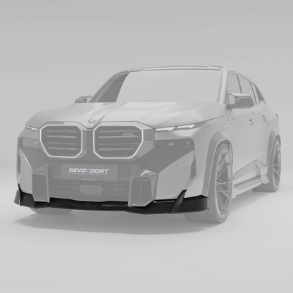 BMW XM G09 carbon fiber front lip from a front angle showing lower stance