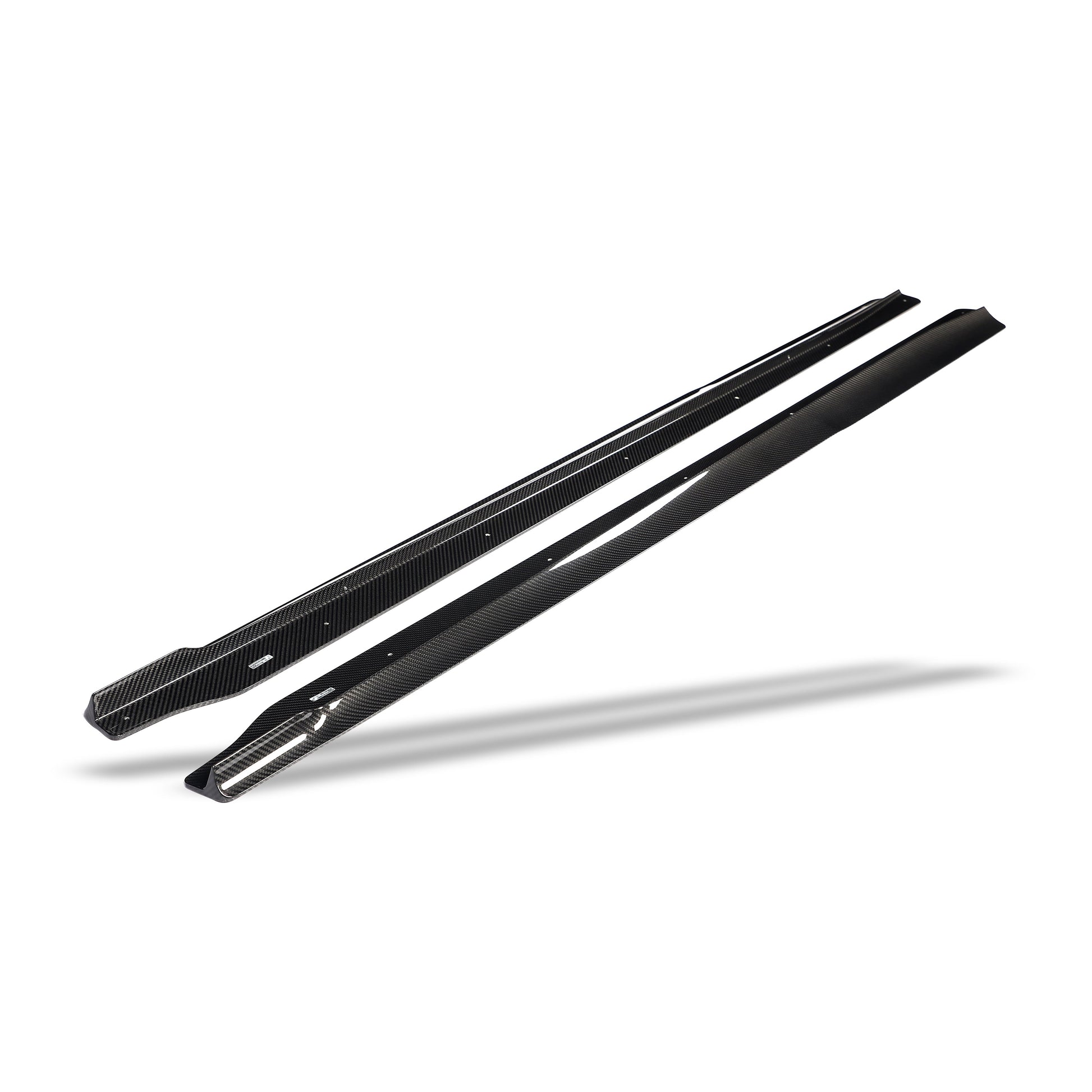 BMW M2 G87 carbon fiber aero side skirt, weave close-up