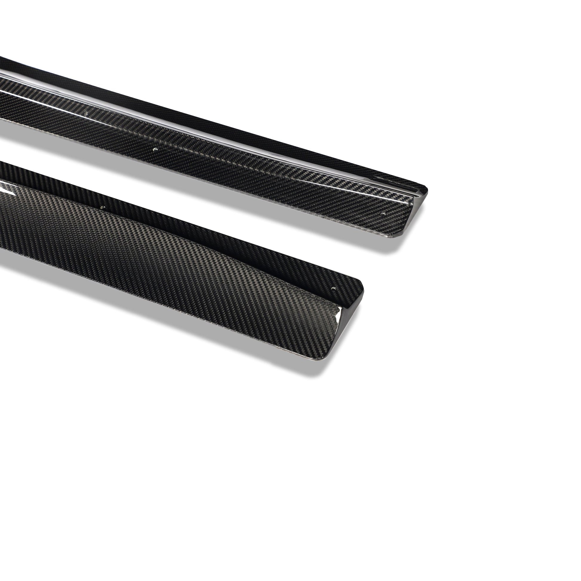 BMW M2 G87 carbon fiber aero side skirts, front-angle view