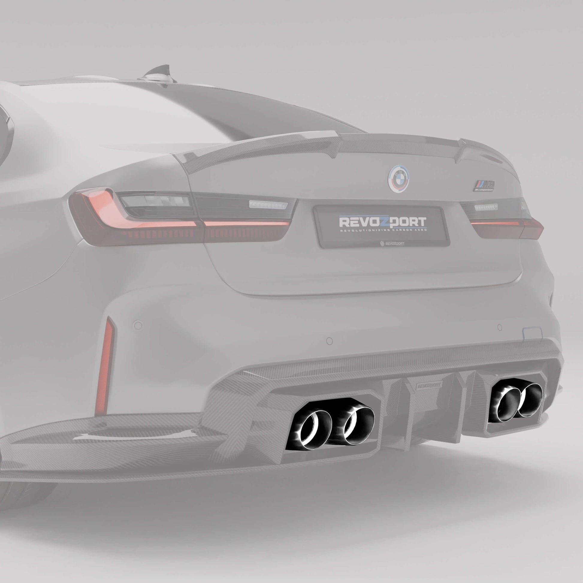 BMW M3 G80 polished silver tailpipe tips, alternate angle