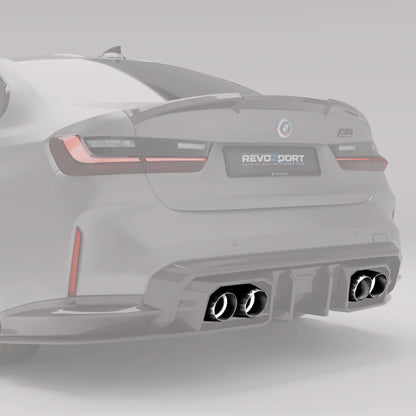 BMW M3 G80 polished silver tailpipe tips, alternate angle