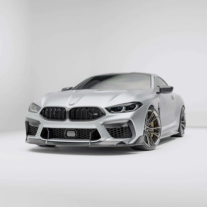 BMW M8 F92 carbon fiber front lip splitter mounted on front bumper