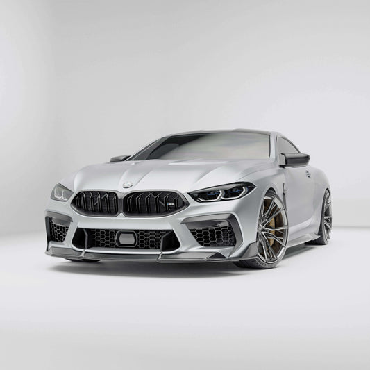 BMW M8 F92 carbon fiber front lip splitter mounted on front bumper