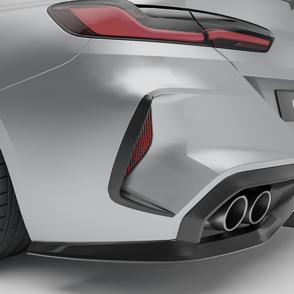 BMW M8 F91 F92 F93 carbon fiber rear bumper canards studio set view