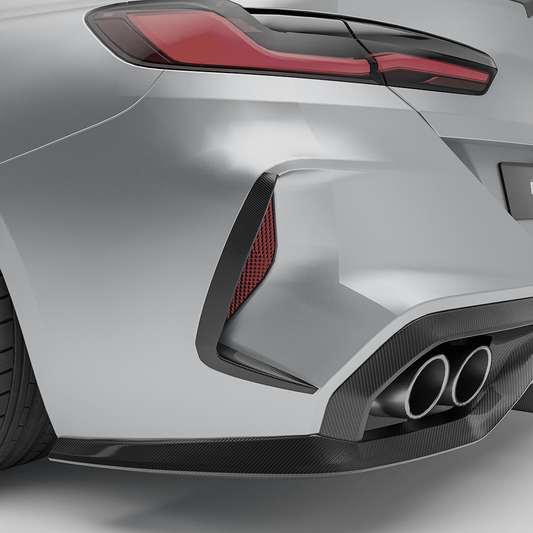BMW M8 F91 F92 F93 carbon fiber rear bumper canards studio set view