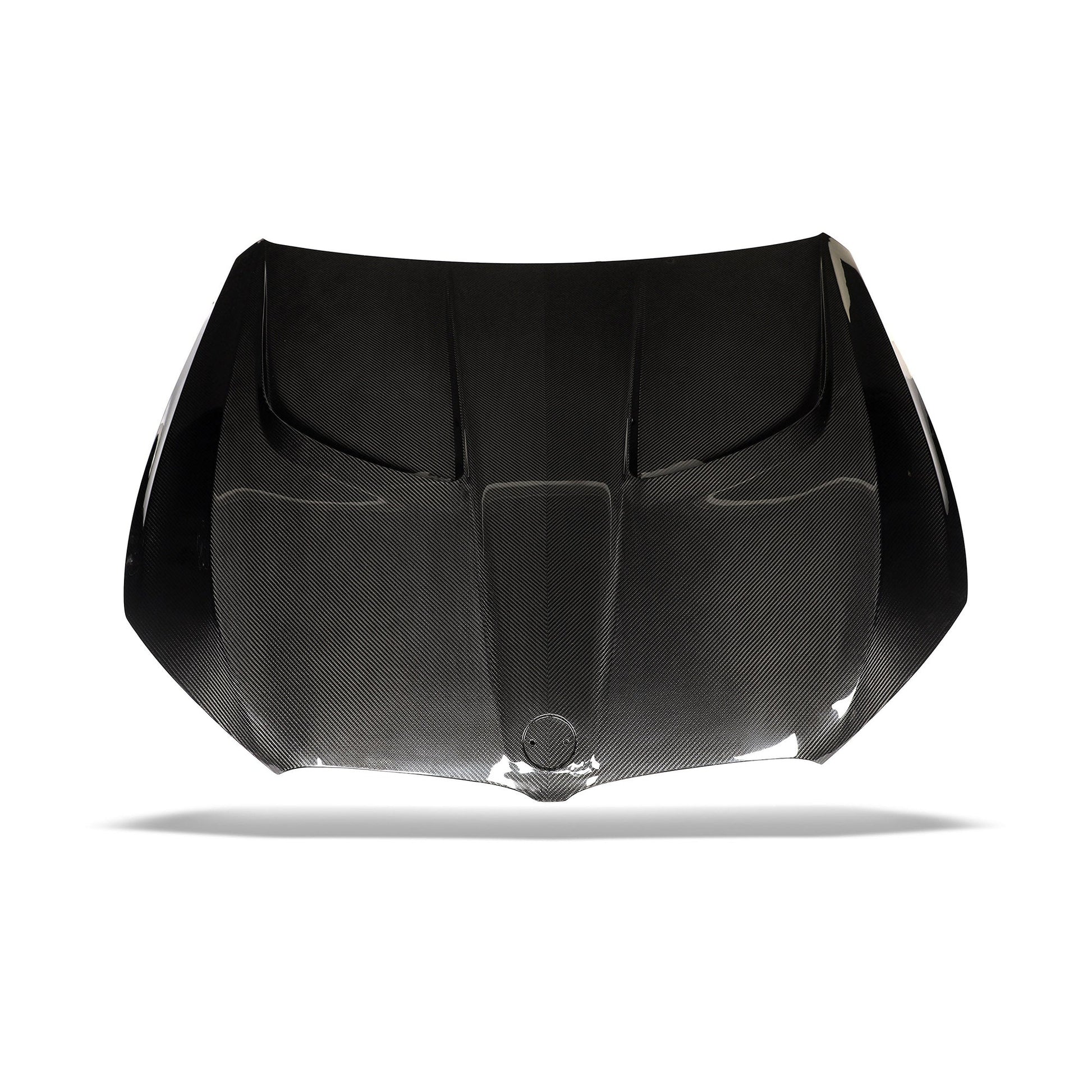 BMW M8 F91 F93 carbon fiber hood front three-quarter view