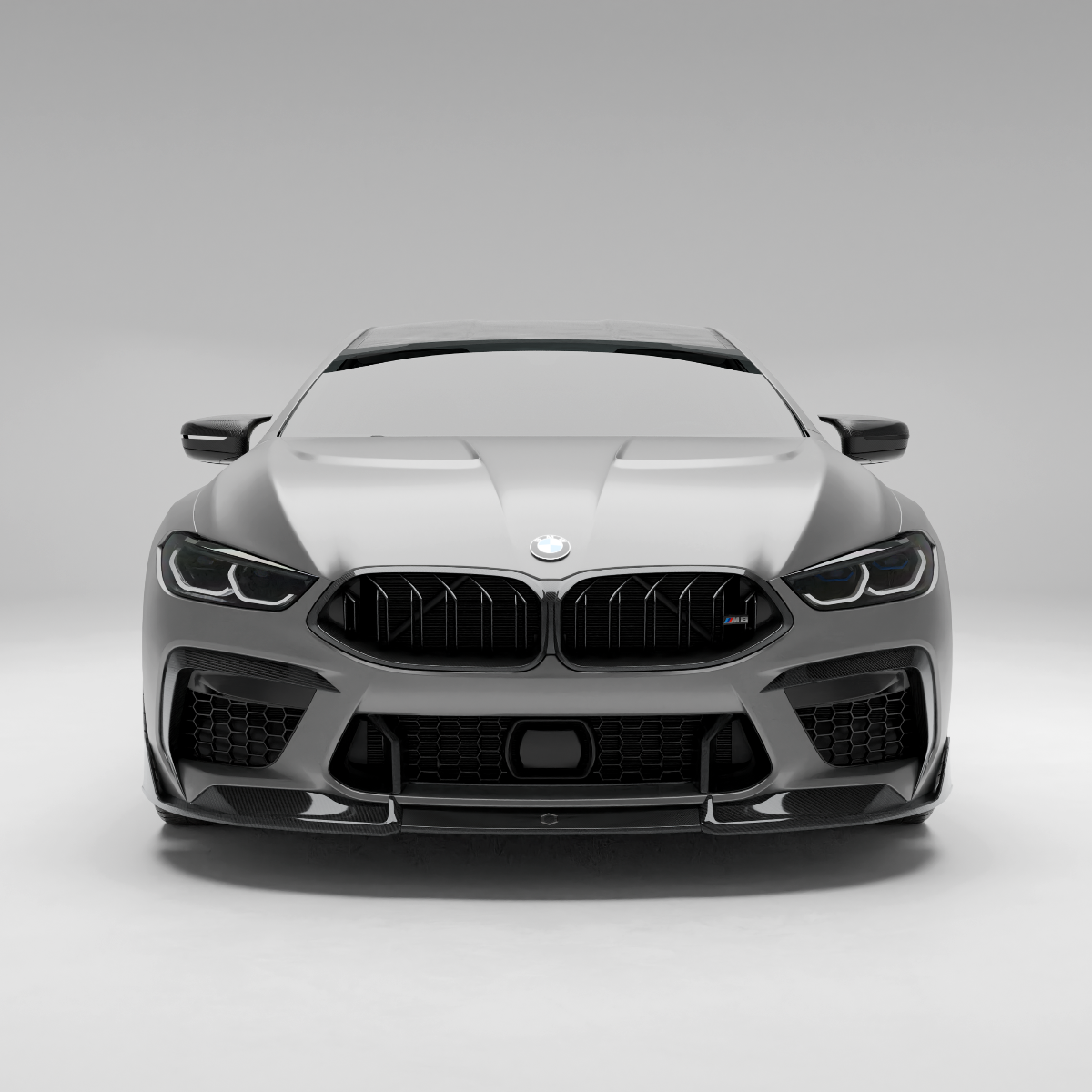 BMW M8 F93 carbon fiber air intake trim studio front view