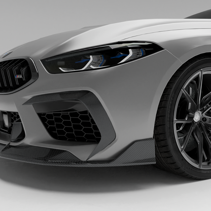 BMW M8 F93 carbon fiber front bumper canards studio set view