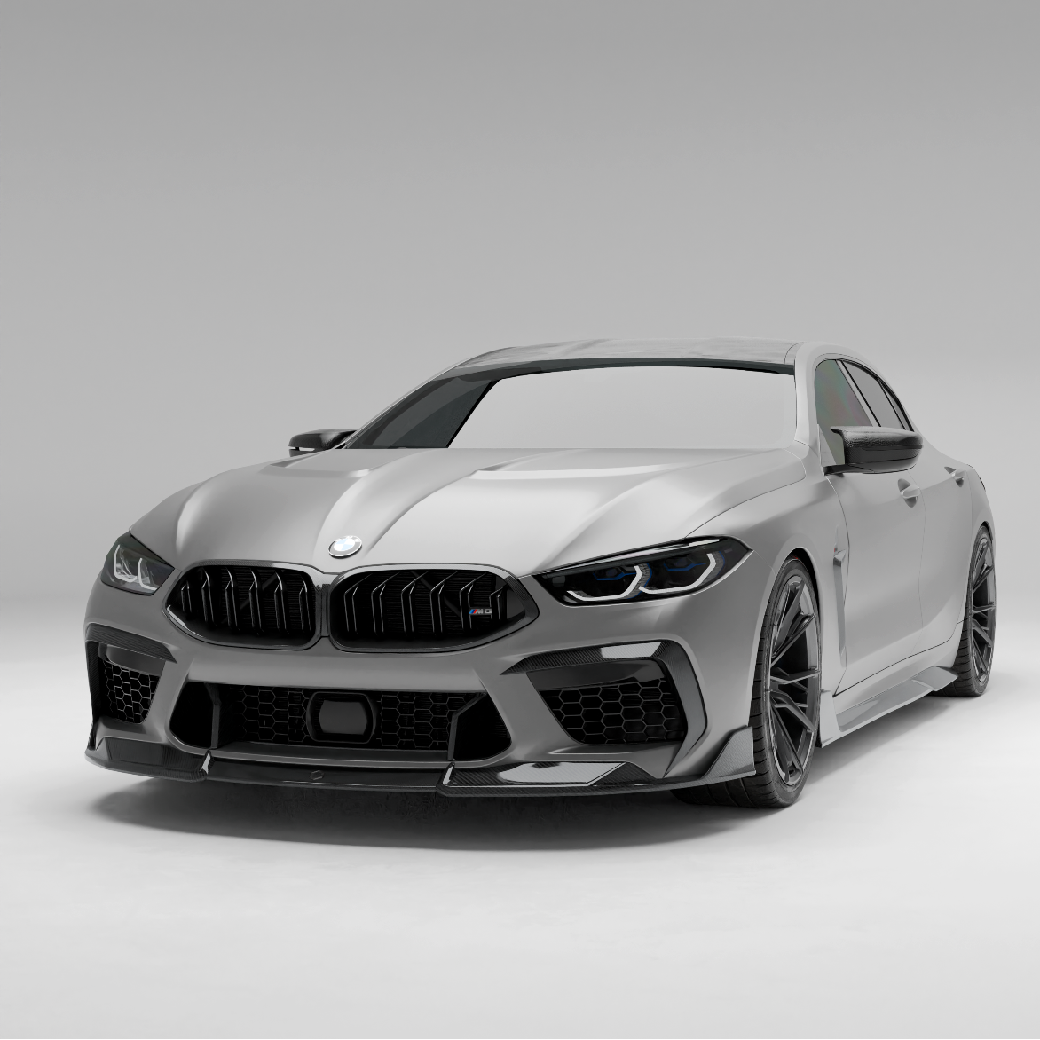 BMW M8 F93 carbon fiber front lip splitter studio front view