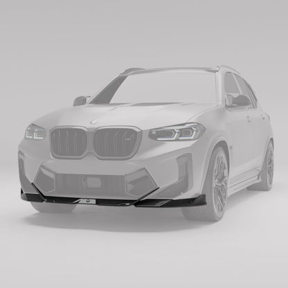 BMW X3M F97 LCI carbon front lip highlighted on the lower bumper