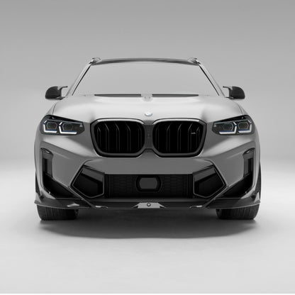 BMW X3M F97 LCI carbon fiber front bumper vents rendering, front view