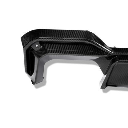BMW X3M F97 LCI carbon rear diffuser exhaust cutout detail