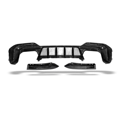 BMW X3M F97 LCI carbon fiber diffuser full width rear shot
