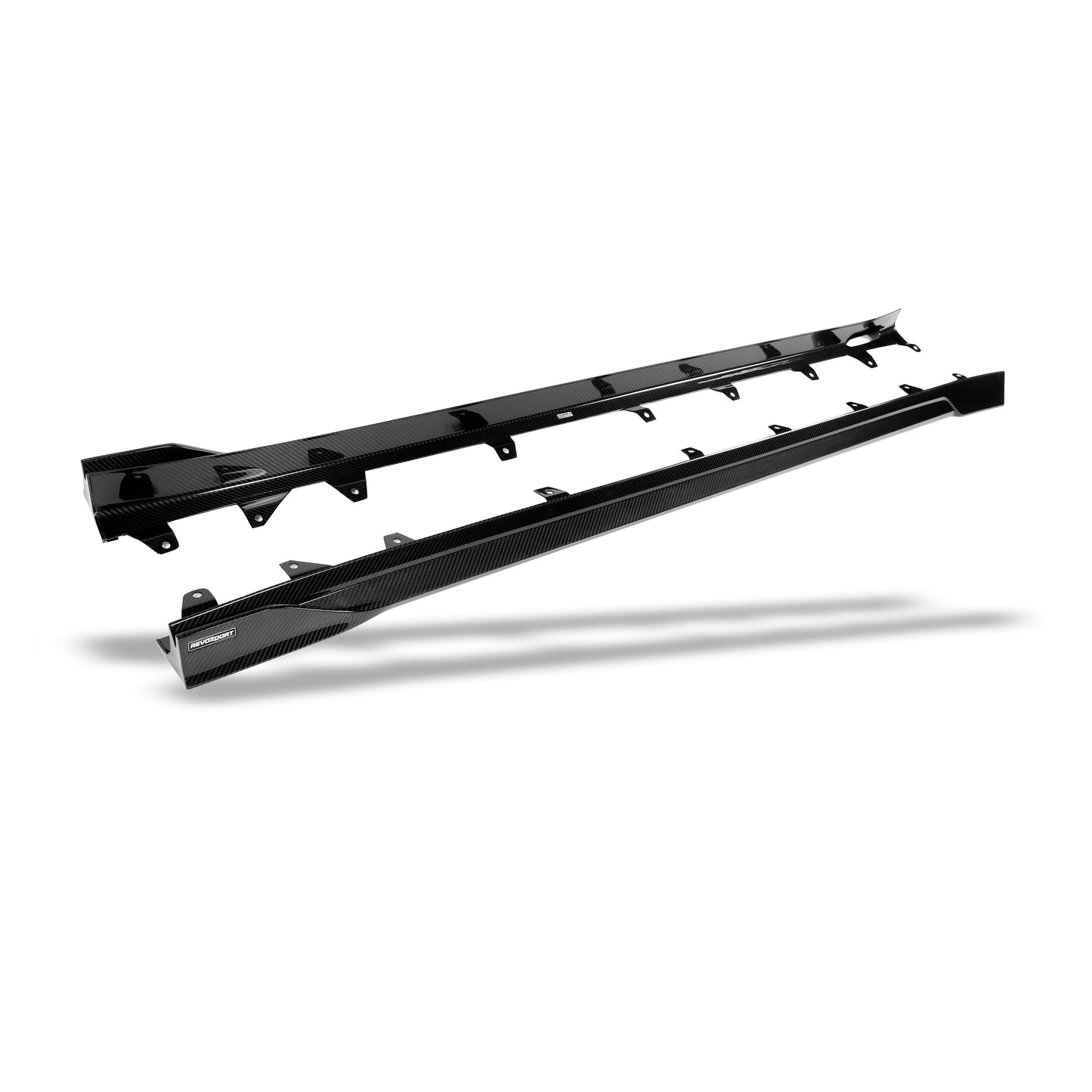 BMW X4M F98 LCI carbon fiber side skirts, front-angle view