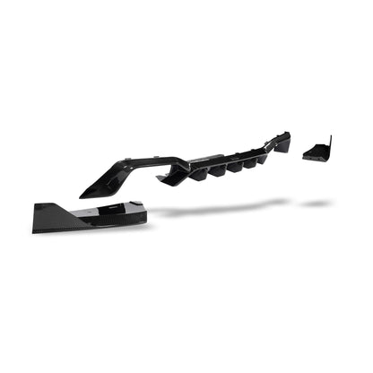 BMW X4M F98 LCI carbon fiber rear diffuser, angled detail view
