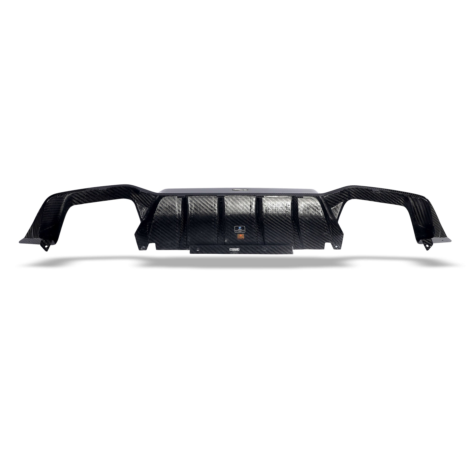 BMW X4M F98 LCI carbon fiber rear diffuser, rear three-quarter view