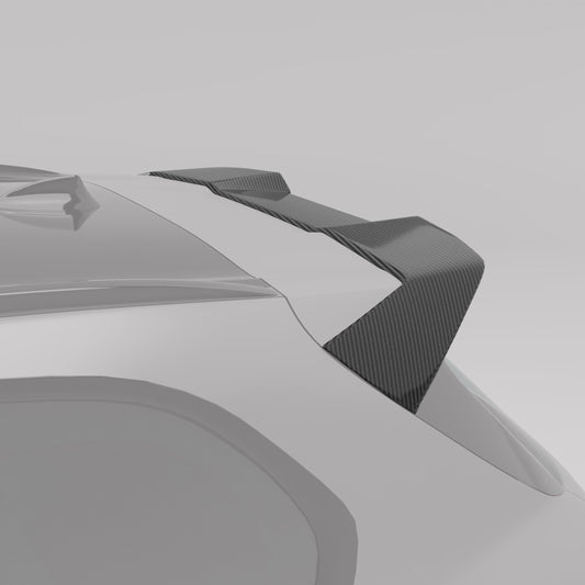 BMW X5M F95 carbon fiber roof spoiler, angled detail on roofline