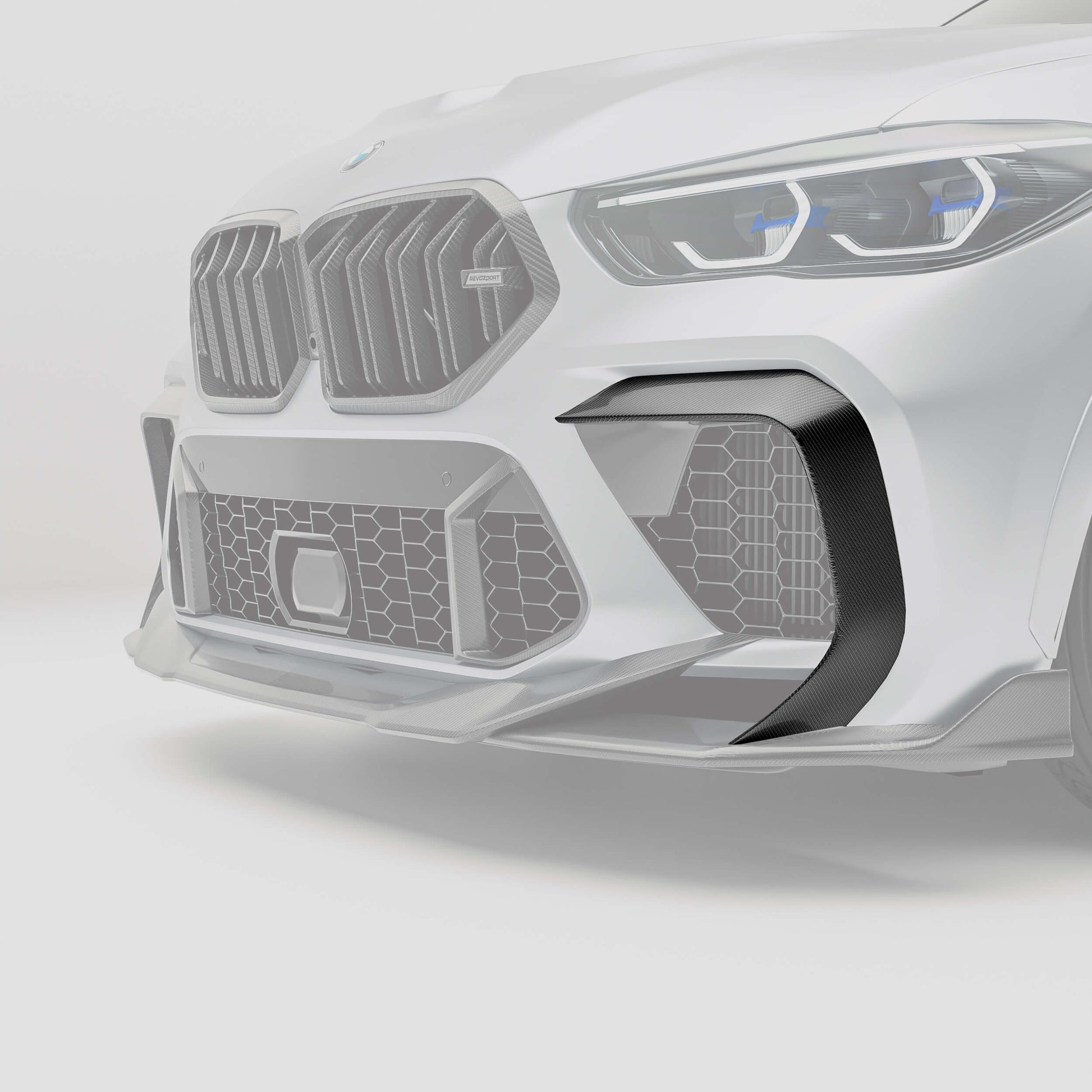 BMW X6M F96 Pre-LCI carbon fiber canards, front-end rendering angle