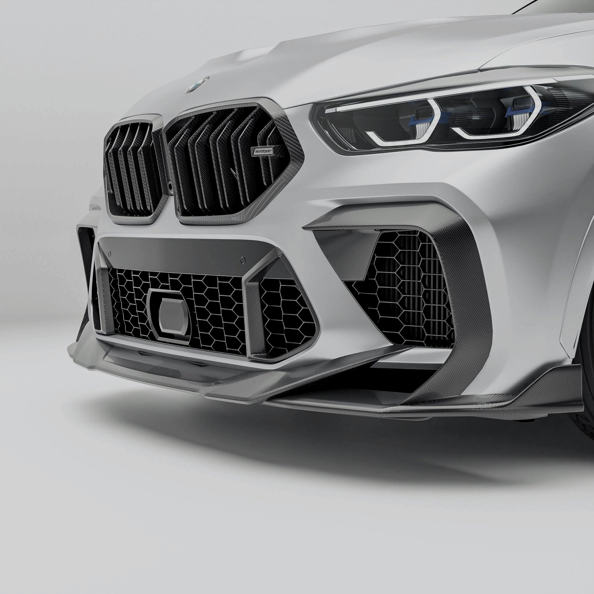 BMW X6M F96 Pre-LCI carbon fiber front bumper canards, rendering view