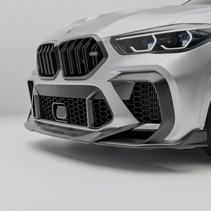 BMW X6M F96 Pre-LCI carbon fiber front bumper canards, rendering view
