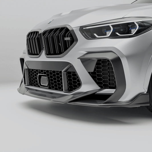 BMW X6M F96 Pre-LCI carbon fiber front bumper canards, rendering view