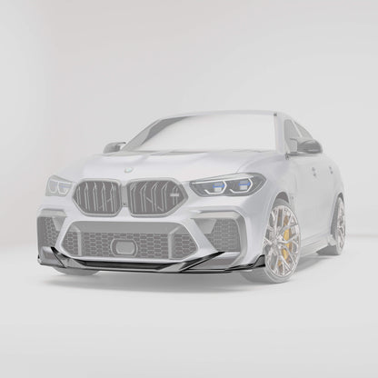 BMW X6M F96 carbon fiber front splitter rendering, head-on view