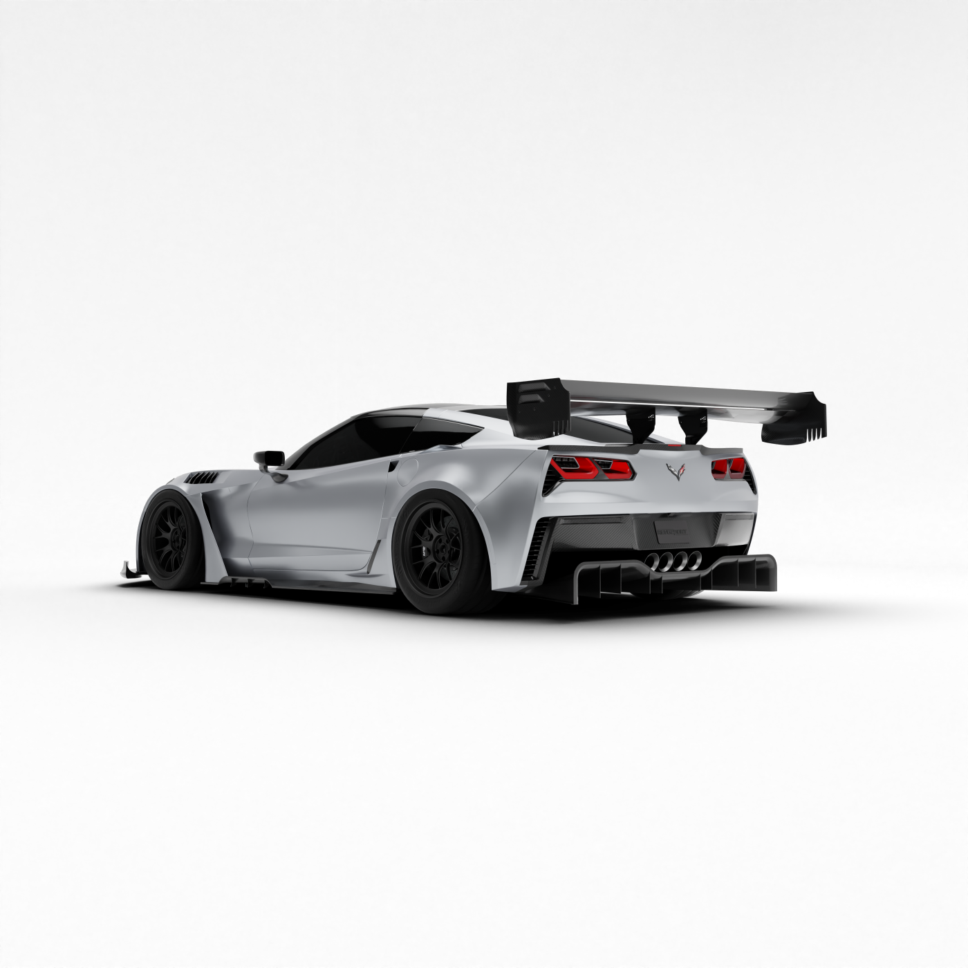 Corvette C7 carbon fiber aero kit, rear three-quarter view with wing