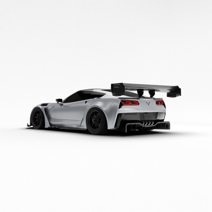 Corvette C7 carbon fiber aero kit, rear three-quarter view with wing