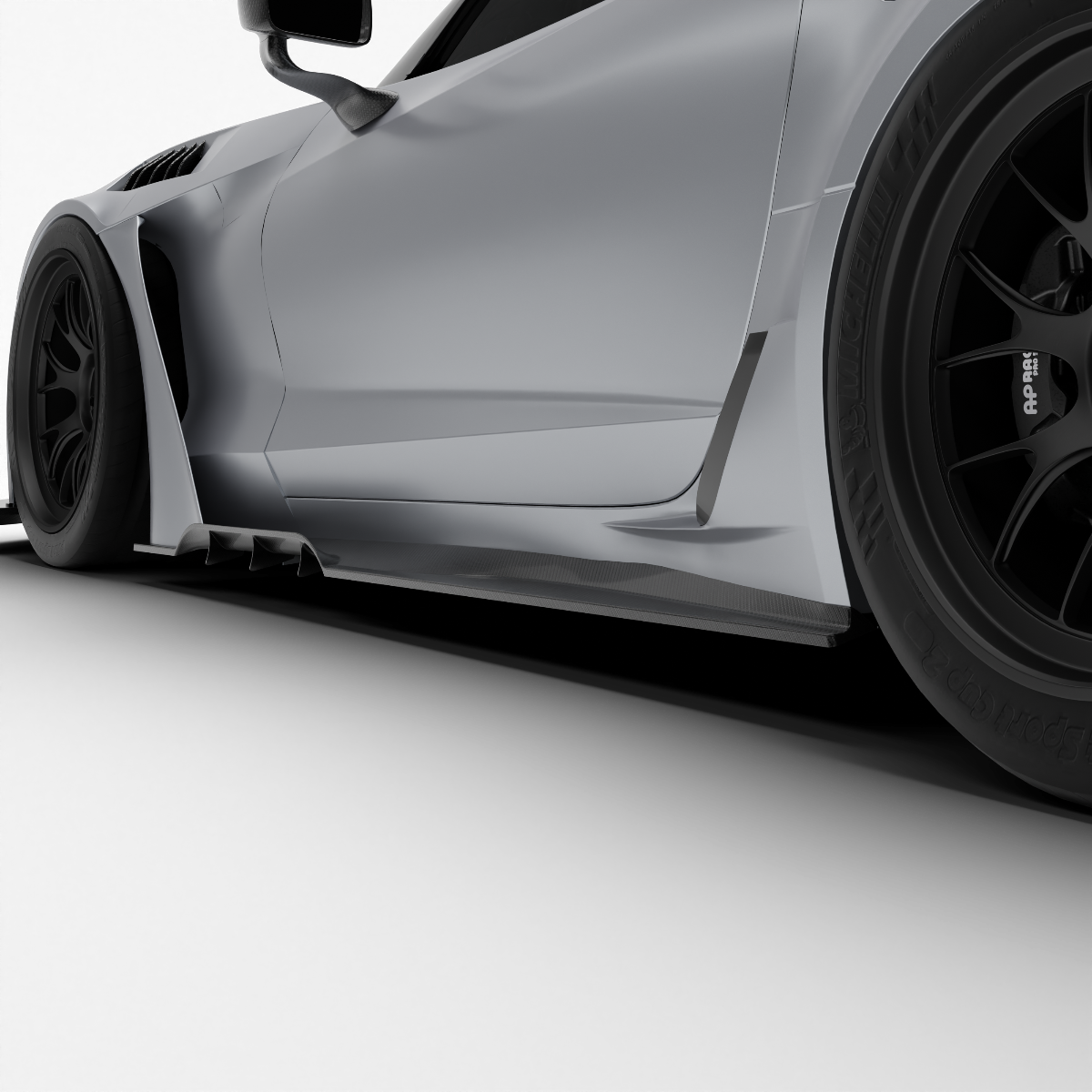 Corvette C7 carbon fiber aero kit, side skirt and rocker detail