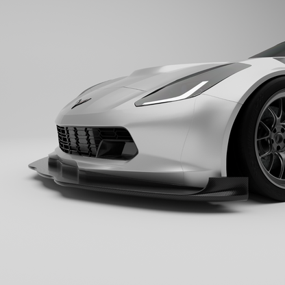 Corvette C7 carbon fiber front splitter and air dam angled view